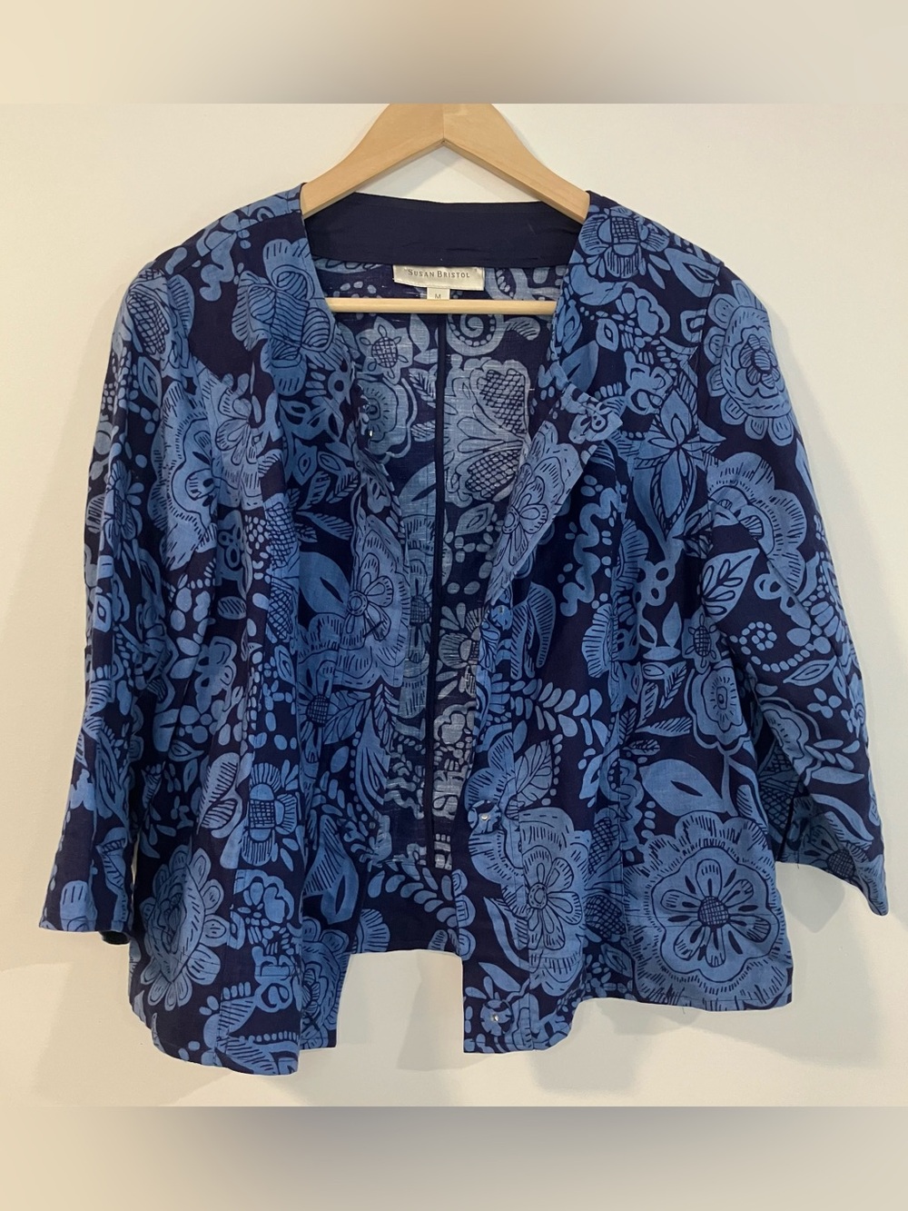Susan Bristol Navy and Light Blue Floral Linen Jacket